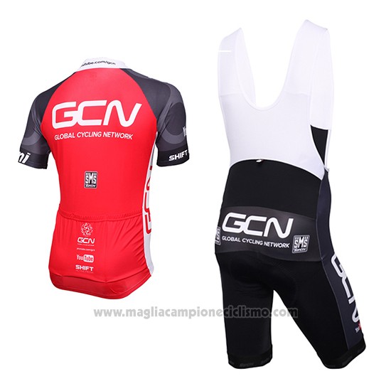 2016 Abbigliamento Ciclismo Global Cycling Network Grigio e Rosso Manica Corta e Salopette