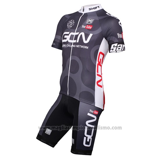 2016 Abbigliamento Ciclismo Global Cycling Network Grigio e Rosso Manica Corta e Salopette
