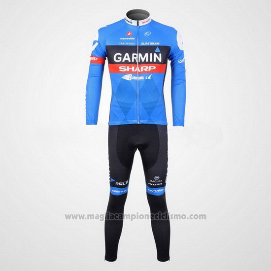 2012 Abbigliamento Ciclismo Garmin Sharp Celeste Manica Lunga e Salopette