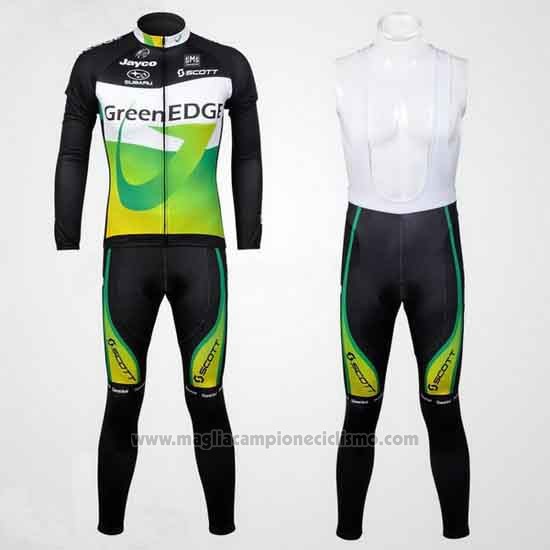 2012 Abbigliamento Ciclismo GreenEDGE Nero e Verde Manica Lunga Salopette