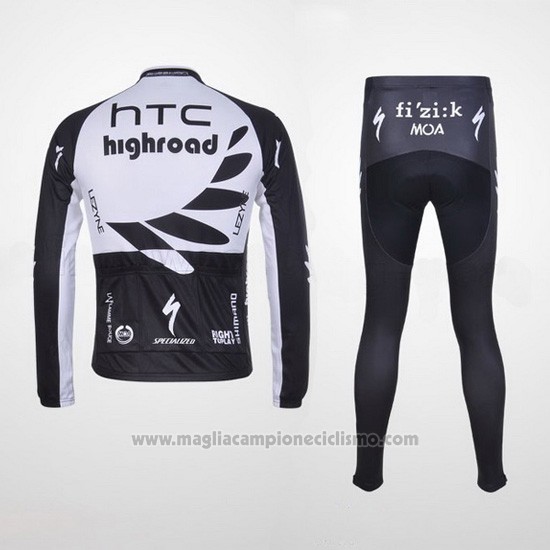2011 Abbigliamento Ciclismo HTC Highroad Nero e Bianco Manica Lunga e Salopette