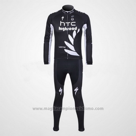2011 Abbigliamento Ciclismo HTC Highroad Nero e Bianco Manica Lunga e Salopette