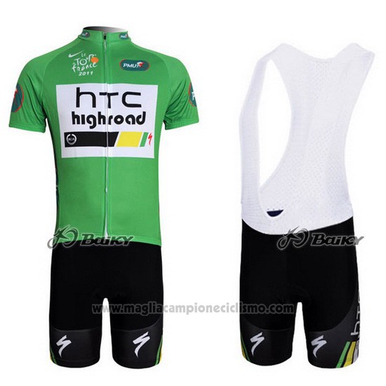 2011 Abbigliamento Ciclismo HTC Highroad Verde e Bianco Manica Corta e Salopette