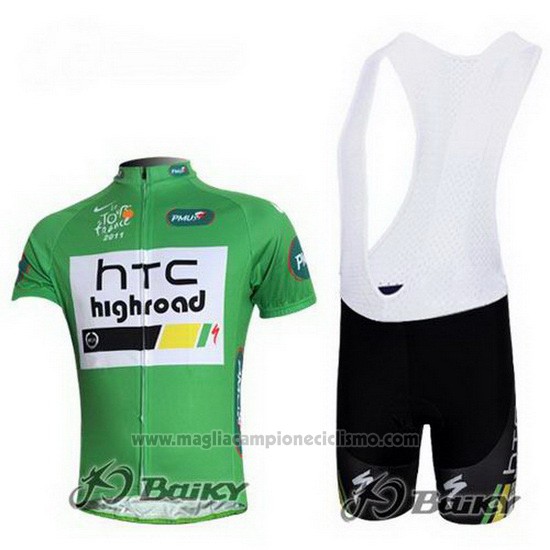 2011 Abbigliamento Ciclismo HTC Highroad Verde e Bianco Manica Corta e Salopette