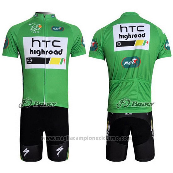 2011 Abbigliamento Ciclismo HTC Highroad Verde e Bianco Manica Corta e Salopette