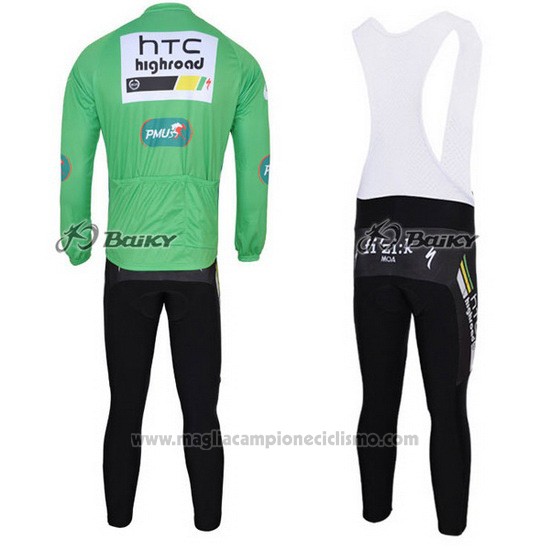 2011 Abbigliamento Ciclismo HTC Highroad Verde e Bianco Manica Lunga e Salopette