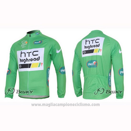 2011 Abbigliamento Ciclismo HTC Highroad Verde e Bianco Manica Lunga e Salopette
