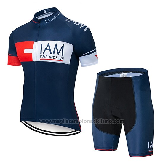 2019 Abbigliamento Ciclismo IAM Blu Scuro Manica Corta e Salopette