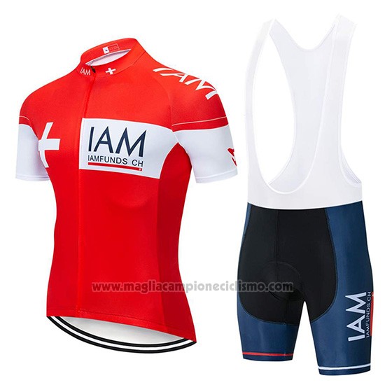 2019 Abbigliamento Ciclismo IAM Rosso Bianco Manica Corta e Salopette