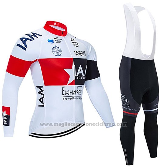 2020 Abbigliamento Ciclismo IAM Bianco Rosso Nero Manica Lunga e Salopette