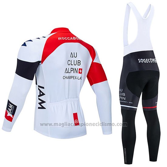 2020 Abbigliamento Ciclismo IAM Bianco Rosso Nero Manica Lunga e Salopette