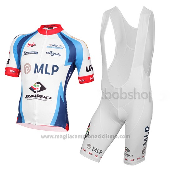 2015 Abbigliamento Ciclismo MLP Team Bergstrasse Bianco e Blu Manica Corta e Salopette