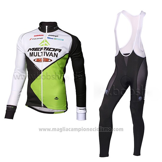 2014 Abbigliamento Ciclismo Multivan Merida Verde e Bianco Manica Lunga e Salopette