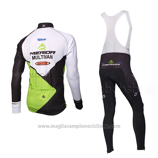 2014 Abbigliamento Ciclismo Multivan Merida Verde e Bianco Manica Lunga e Salopette