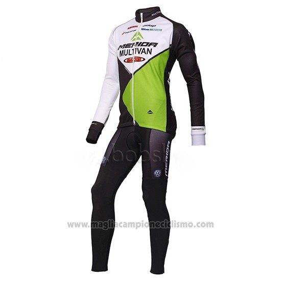 2014 Abbigliamento Ciclismo Multivan Merida Verde e Bianco Manica Lunga e Salopette