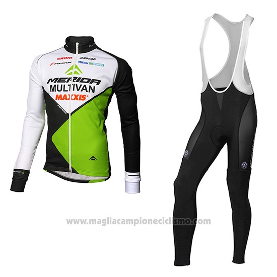 2016 Abbigliamento Ciclismo Multivan Merida Verde e Bianco Manica Lunga Salopette
