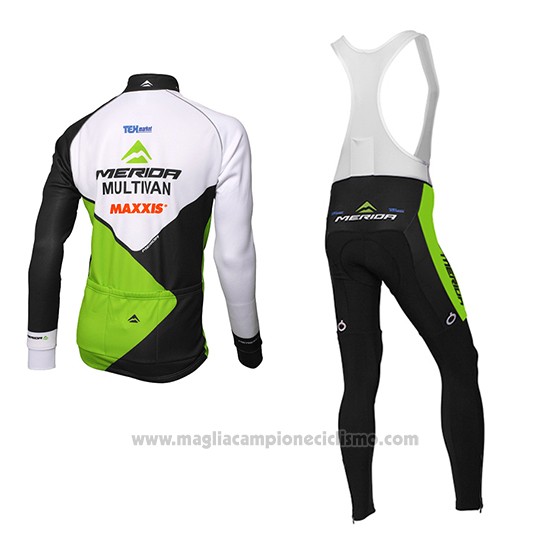 2016 Abbigliamento Ciclismo Multivan Merida Verde e Bianco Manica Lunga Salopette