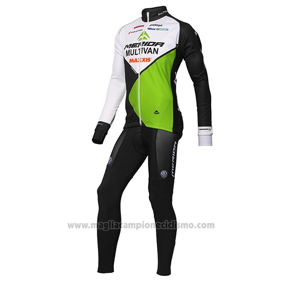 2016 Abbigliamento Ciclismo Multivan Merida Verde e Bianco Manica Lunga Salopette
