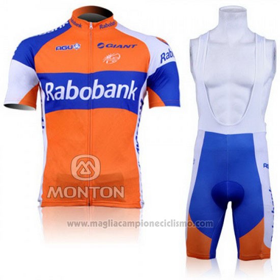 2011 Abbigliamento Ciclismo Rabobank Blu e Arancione Manica Corta e Salopette
