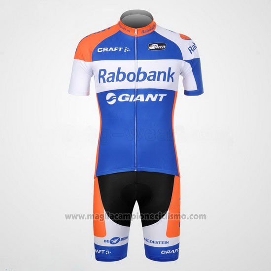 2012 Abbigliamento Ciclismo Rabobank Blu e Bianco Manica Corta e Salopette