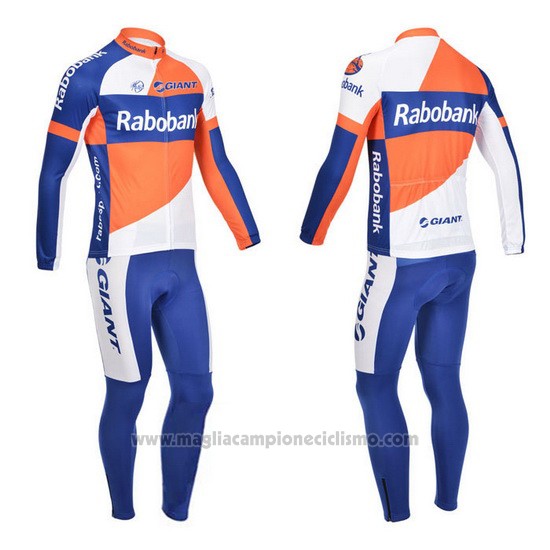 2013 Abbigliamento Ciclismo Rabobank Blu e Bianco Manica Lunga e Salopette