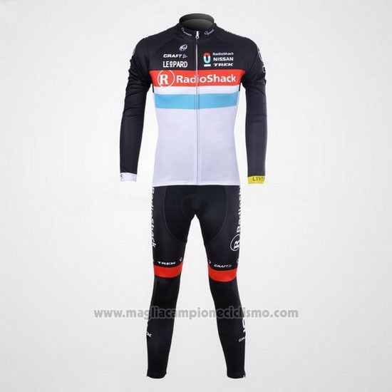 2012 Abbigliamento Ciclismo Radioshack Nero e Bianco Manica Lunga e Salopette