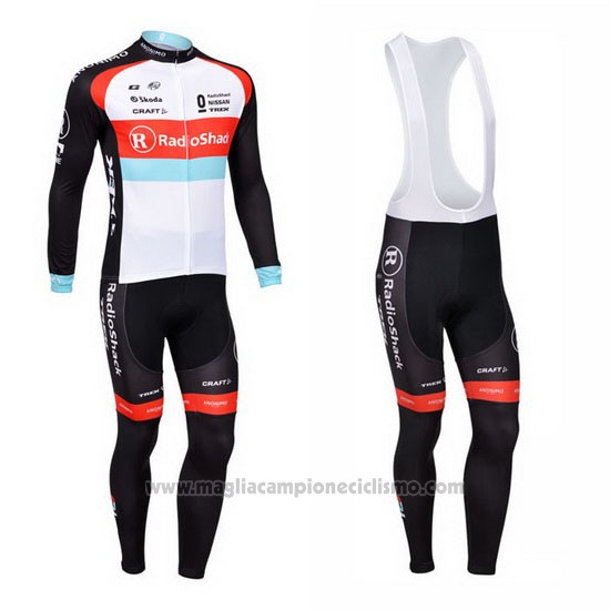 2013 Abbigliamento Ciclismo Radioshack Bianco e Nero Manica Lunga e Salopette