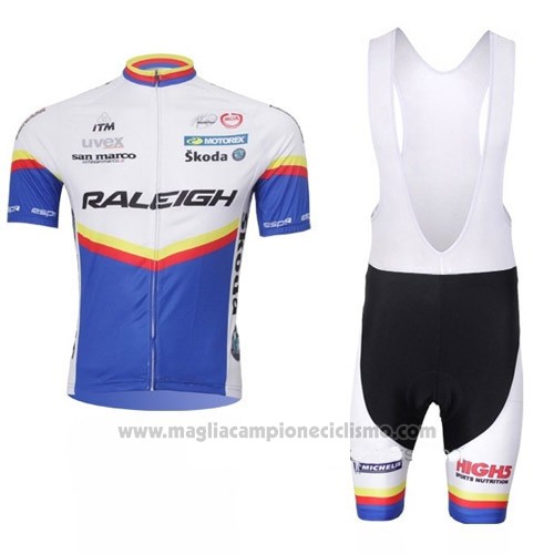 2012 Abbigliamento Ciclismo Raleigh Blu e Bianco Manica Corta Salopette