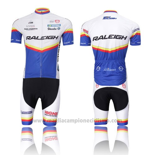 2012 Abbigliamento Ciclismo Raleigh Blu e Bianco Manica Corta Salopette