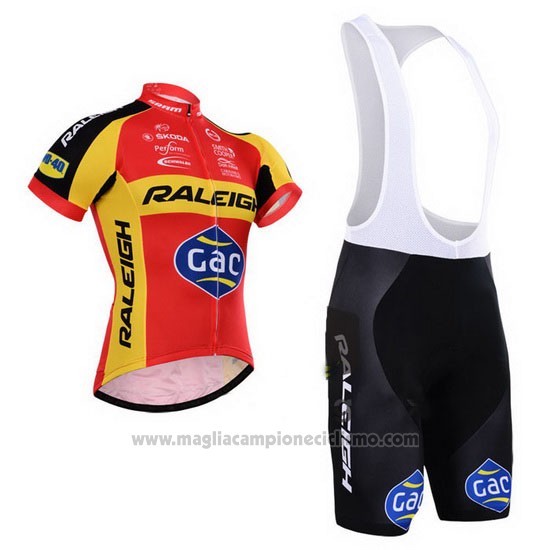 2014 Abbigliamento Ciclismo Raleigh Nero e Rosso Manica Corta e Salopette