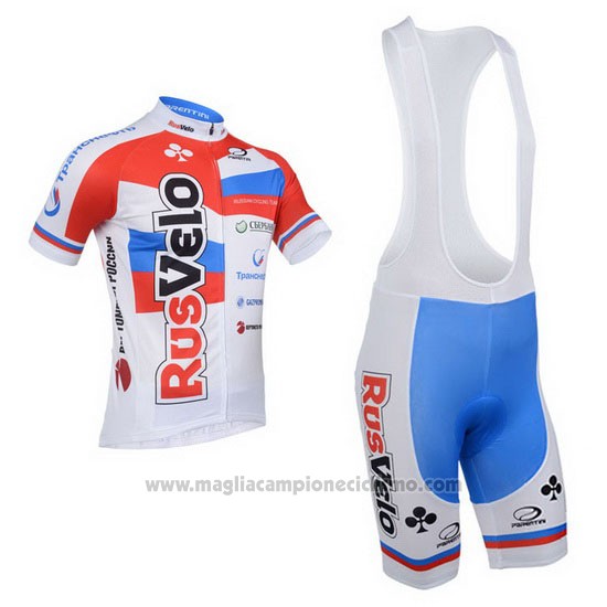 2013 Abbigliamento Ciclismo Rusvelo Bianco e Rosso Manica Corta e Salopette