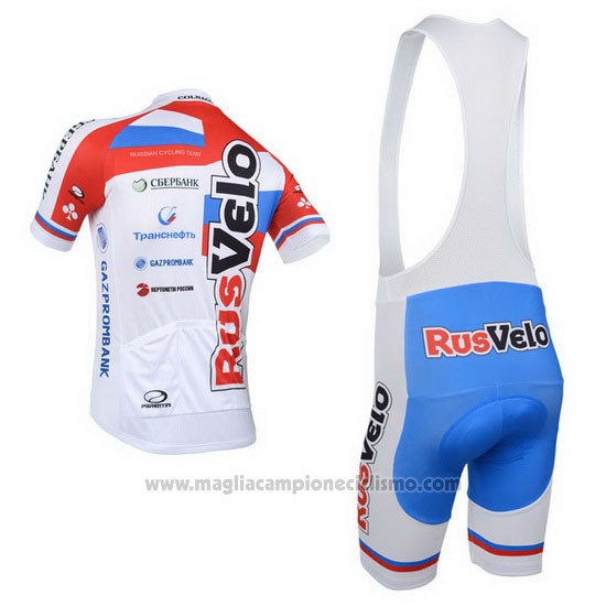 2013 Abbigliamento Ciclismo Rusvelo Bianco e Rosso Manica Corta e Salopette