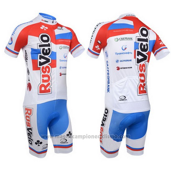 2013 Abbigliamento Ciclismo Rusvelo Bianco e Rosso Manica Corta e Salopette