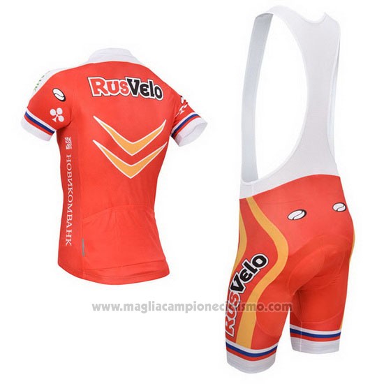 2013 Abbigliamento Ciclismo Rusvelo Rosso Manica Corta e Salopette