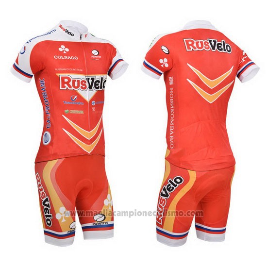 2013 Abbigliamento Ciclismo Rusvelo Rosso Manica Corta e Salopette
