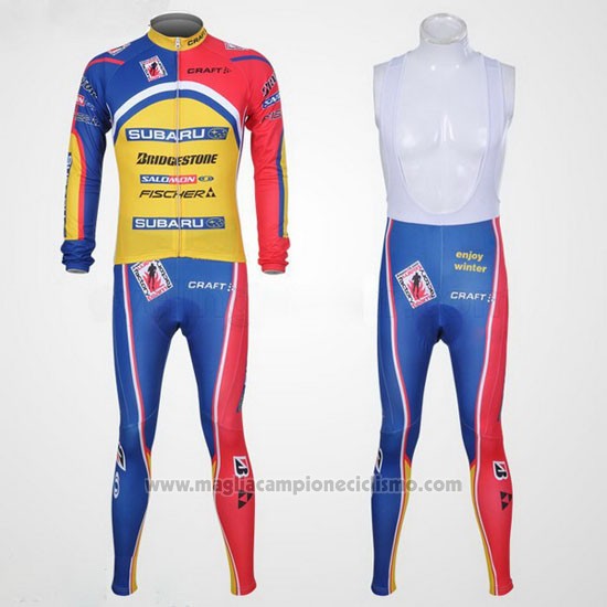 2011 Abbigliamento Ciclismo Subaru Celeste e Giallo Manica Lunga e Salopette