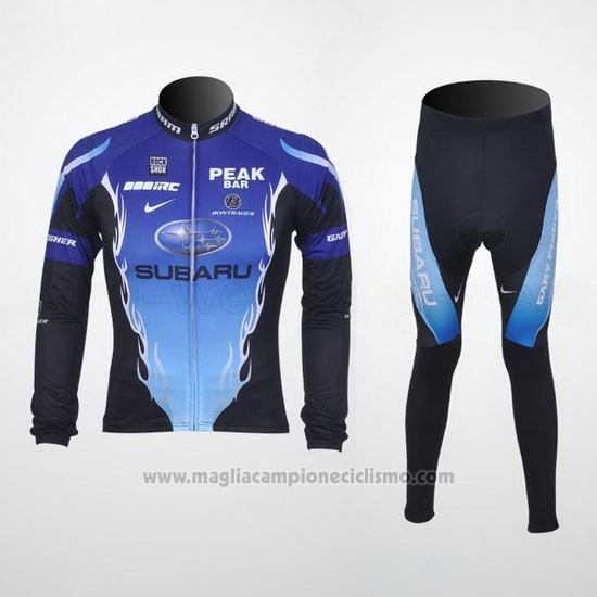 2011 Abbigliamento Ciclismo Subaru Celeste e Nero Manica Lunga e Salopette Pantaloni