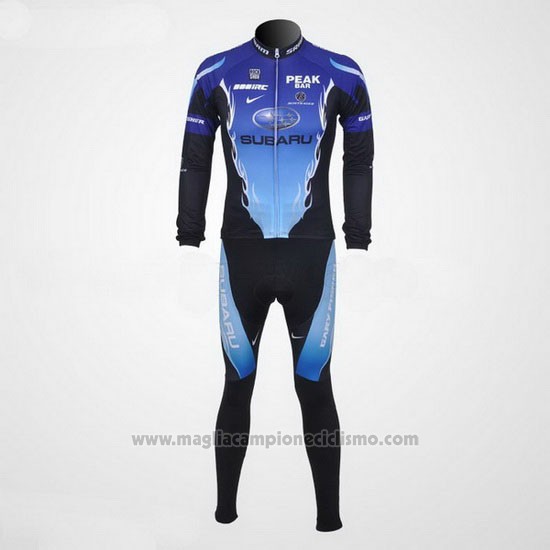 2011 Abbigliamento Ciclismo Subaru Celeste e Nero Manica Lunga e Salopette Pantaloni