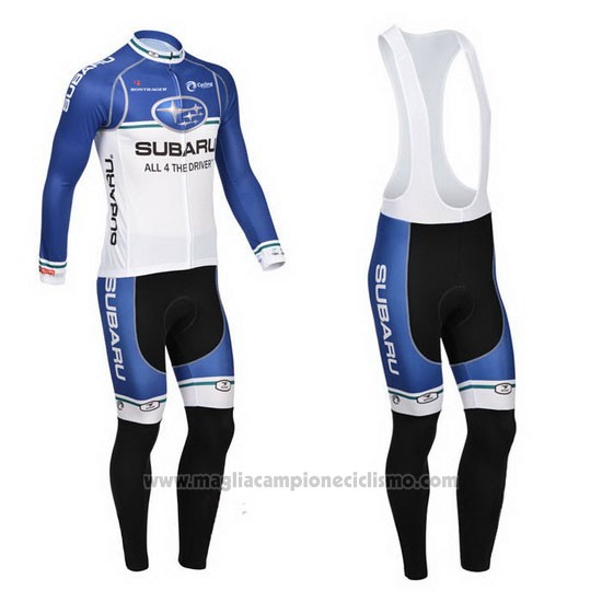 2013 Abbigliamento Ciclismo Subaru Blu e Bianco Manica Lunga e Salopette