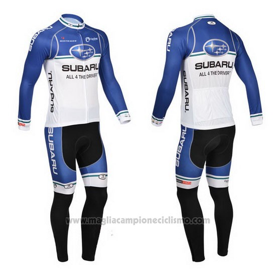 2013 Abbigliamento Ciclismo Subaru Blu e Bianco Manica Lunga e Salopette
