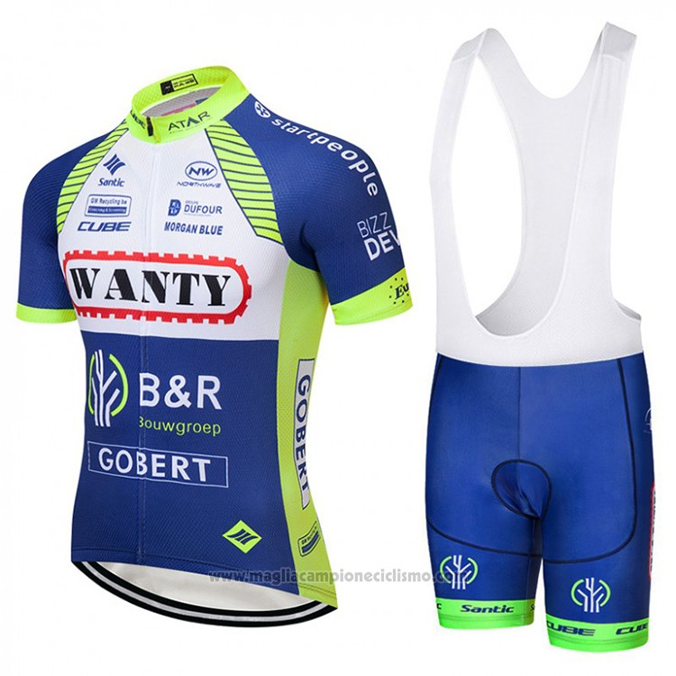 2018 Abbigliamento Ciclismo Wanty Blu e Bianco Manica Corta Salopette