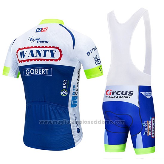 2019 Abbigliamento Ciclismo Wanty Bianco Blu Manica Corta e Salopette