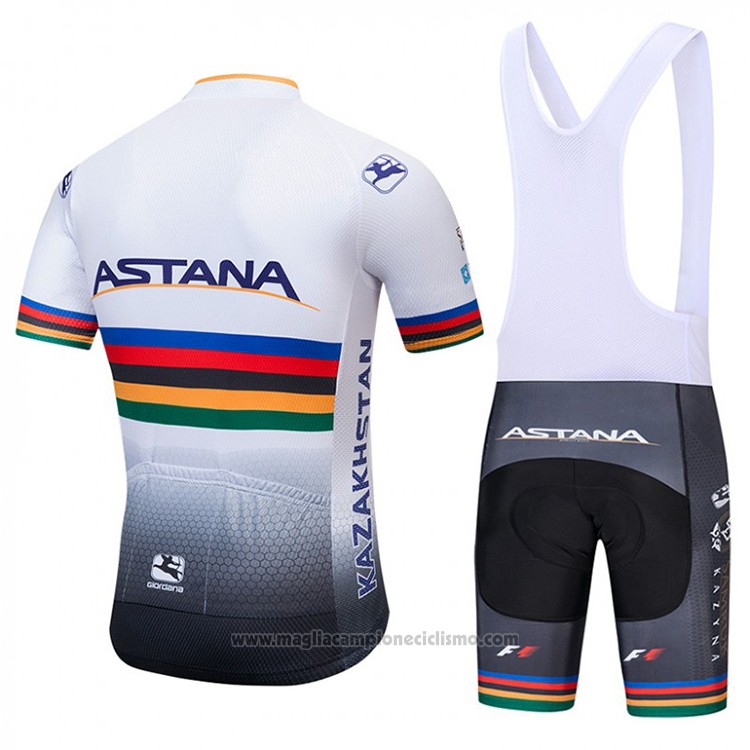 2018 Abbigliamento Ciclismo UCI Mondo Campione Astana Bianco Manica Corta e Salopette