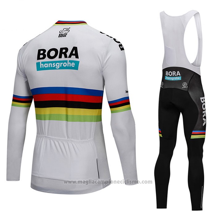 2018 Abbigliamento Ciclismo UCI Mondo Campione Bora Bianco Manica Lunga e Salopette