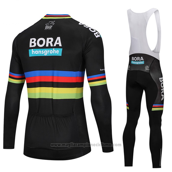 2018 Abbigliamento Ciclismo UCI Mondo Campione Bora Nero Manica Lunga e Salopette