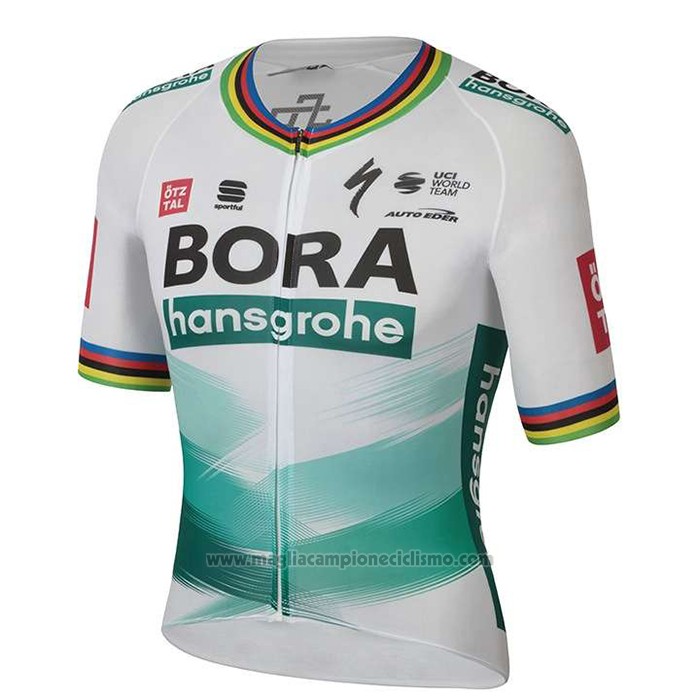 2020 Abbigliamento Ciclismo UCI Mondo Campione Bora Bianco Verde Manica Corta e Salopette