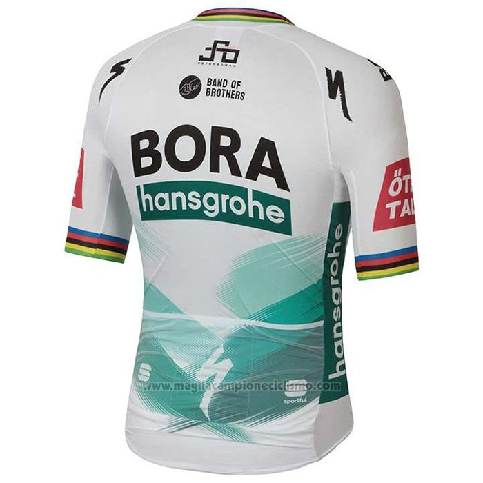 2020 Abbigliamento Ciclismo UCI Mondo Campione Bora Bianco Verde Manica Corta e Salopette