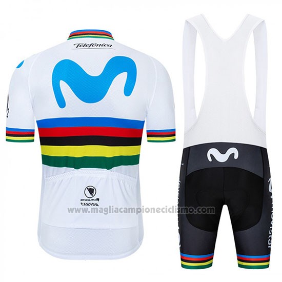 2019 Abbigliamento Ciclismo UCI Mondo Campione Movistar Bianco Blu Manica Corta e Salopette