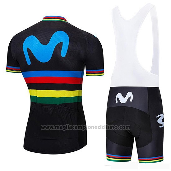 2019 Abbigliamento Ciclismo UCI Mondo Campione Movistar Nero Manica Corta e Salopette