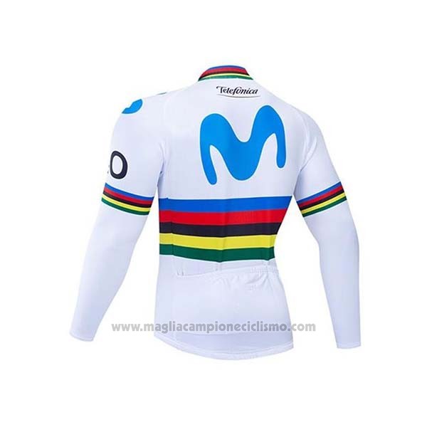 2020 Abbigliamento Ciclismo UCI Mondo Campione Movistar Bianco Blu Manica Lunga e Salopette